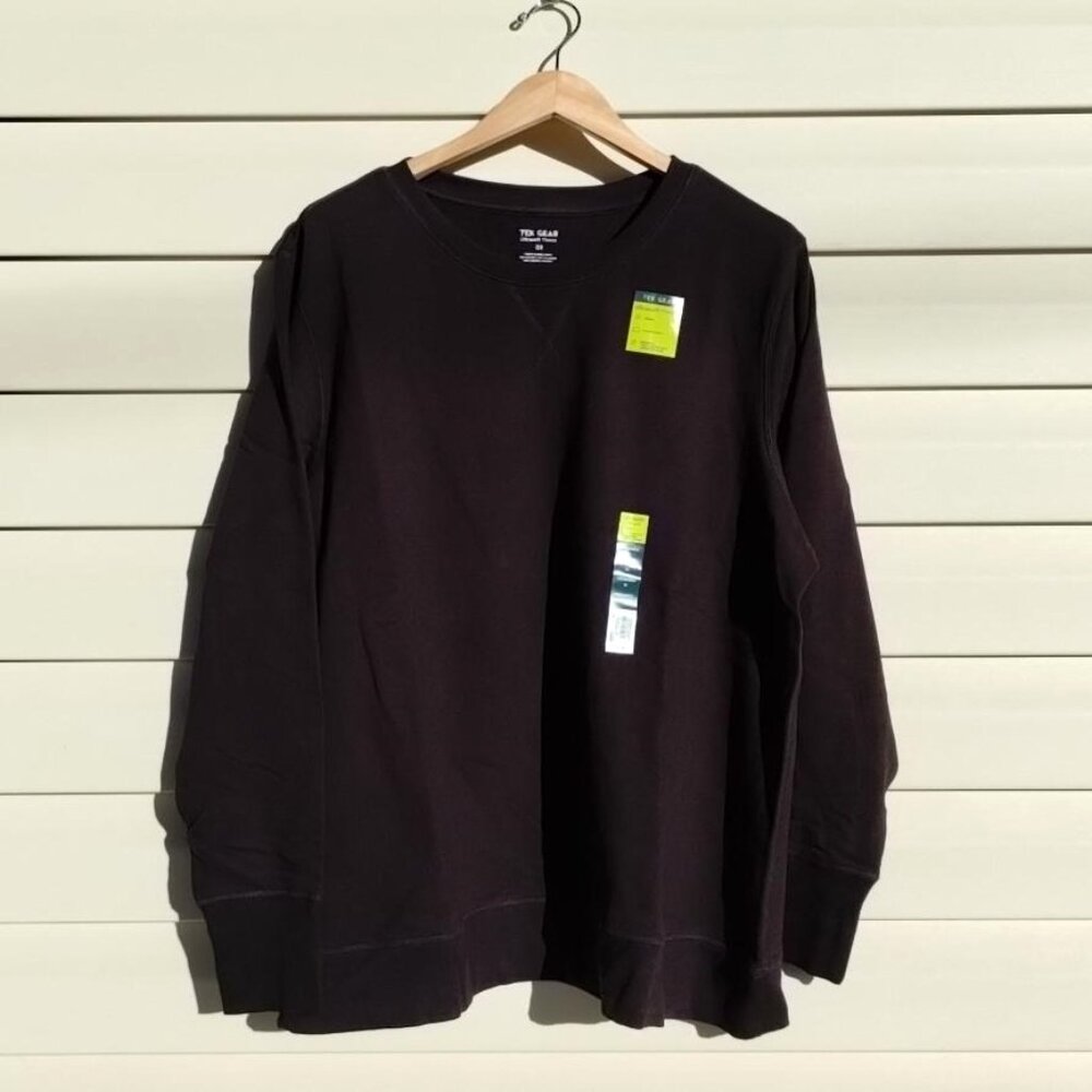 Sz 3X Tek Gear Black Fleece Sweatshirt Thumb Holes Crew Neck